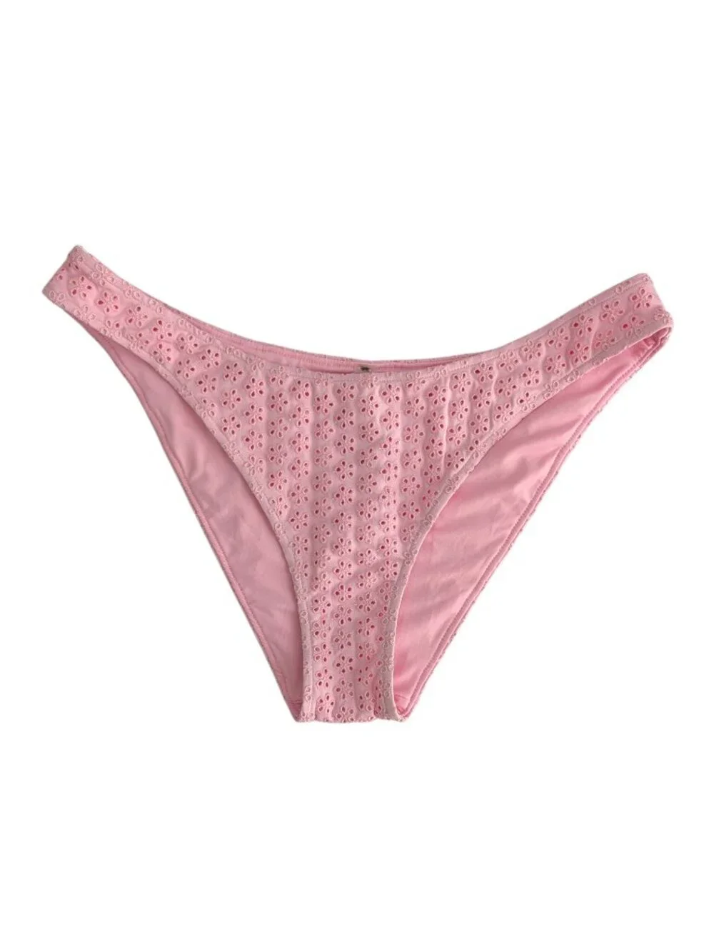 PINK X Frankies Bikinis Eyelet Bikini Set Pink Underwire Lace Cheeky Size L
